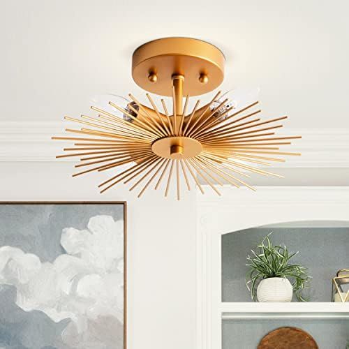 VILUXY Flush Mount Ceiling Light, Brass Gold Starburst Design Light Fixtures Ceiling for Hallway,... | Amazon (US)