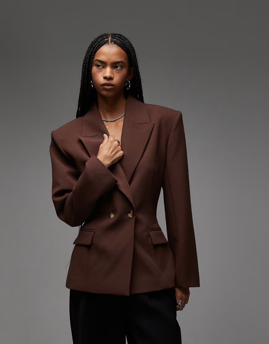 ASOS DESIGN double breasted cinch blazer in chocolate-Brown | ASOS (Global)