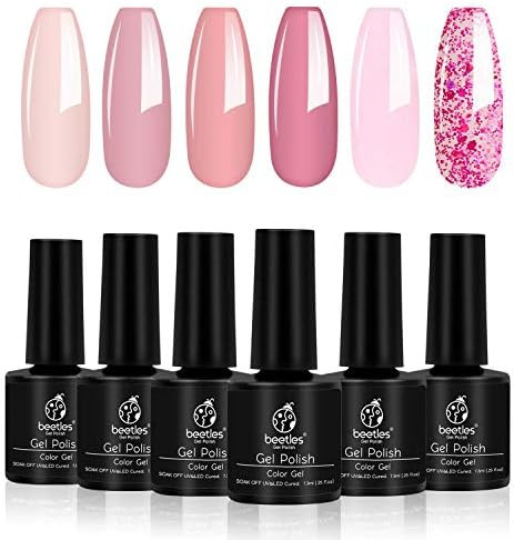 Beetles Pink Confetti Gel Nail Polish Kit- 6 Colors Nude Pink Pastel Gel Polish Glitter Set, Soak... | Amazon (US)