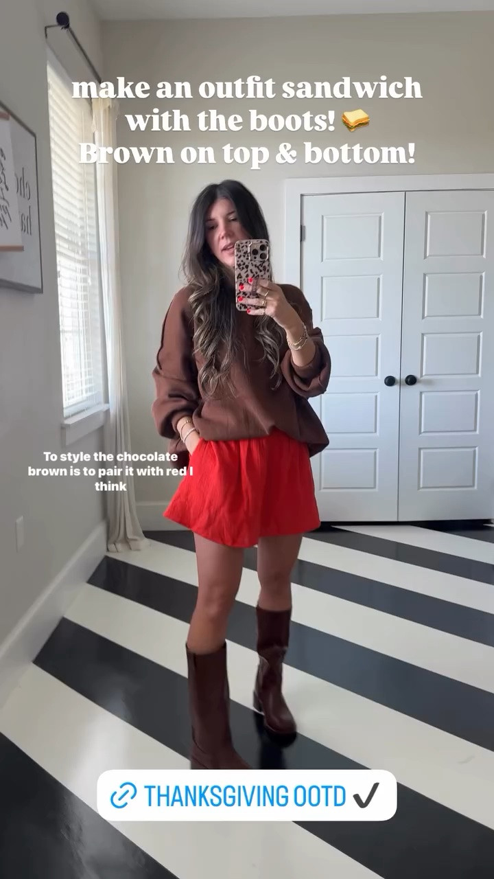 Thanksgiving outfits !! Dang it @Target , why you so cute!!! These look for less frye style fall boots sold out before the season last year & never restocked! They’re back in 3 colors! 
True to size but Size up half if wearing thick socks! 
Sized up several in sweater for an oversized look! 
 Xs in red skort skirt 

make an outfit sandwich with the boots! 🥪
Brown on top & bottom!

#LTKmomlife #LTKOver40 #LTKWorkwear