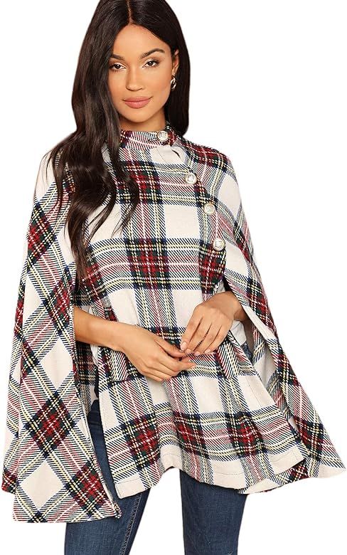 Women's Double Button Cloak Sleeve Elegant Cape Mock Poncho Classy Coat | Amazon (US)