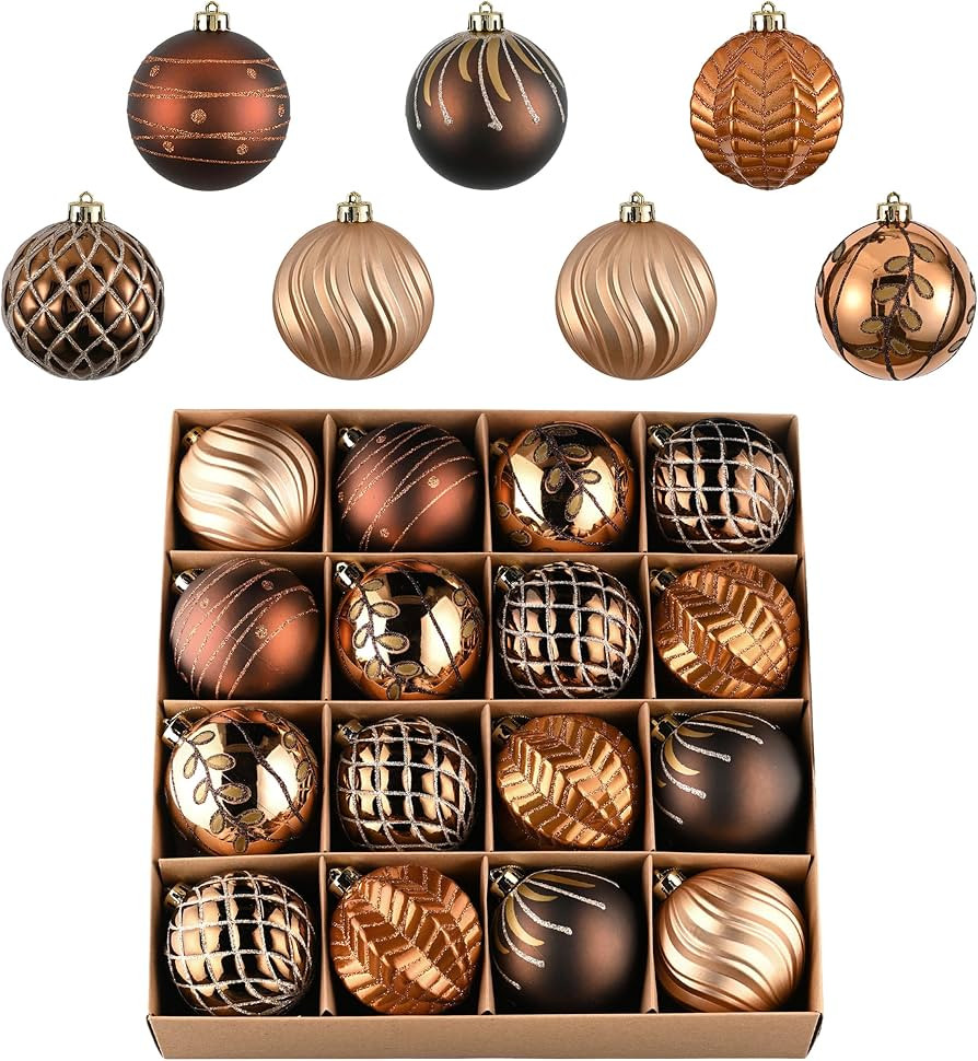 Valery Madelyn Christmas Ornaments Set, 16ct Bronze Copper and Gold Shatterproof Fall Christmas T... | Amazon (US)