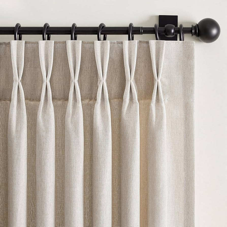Natural Pinch Pleated Curtains 84 Inch Length 2 Panels for Living Room Bedroom Linen Textured Sem... | Amazon (US)