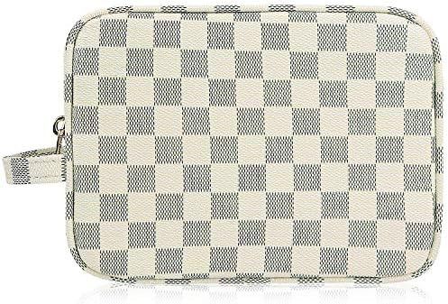 AMRA Luxury Checkered Make Up Bag | PU Vegan Leather Cosmetic Toiletry Organizer Travel Cases Por... | Amazon (US)