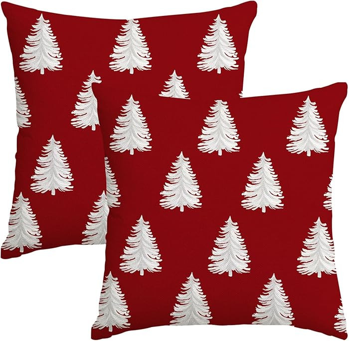 Artmag Christmas Pillow Covers 16x16 Inch Set of 2 Decorative Xmas Tree Red Throw Pillow Covers f... | Amazon (US)