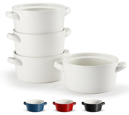 Kook Soup Crocks, Ceramic Stackable Bowls, Broil, Oven, Microwave and Dishwasher Safe, with Handles, For Casserole, Pasta, Cereal, Capacity 18 oz, Set of 4, (Matte White) | Amazon (US)