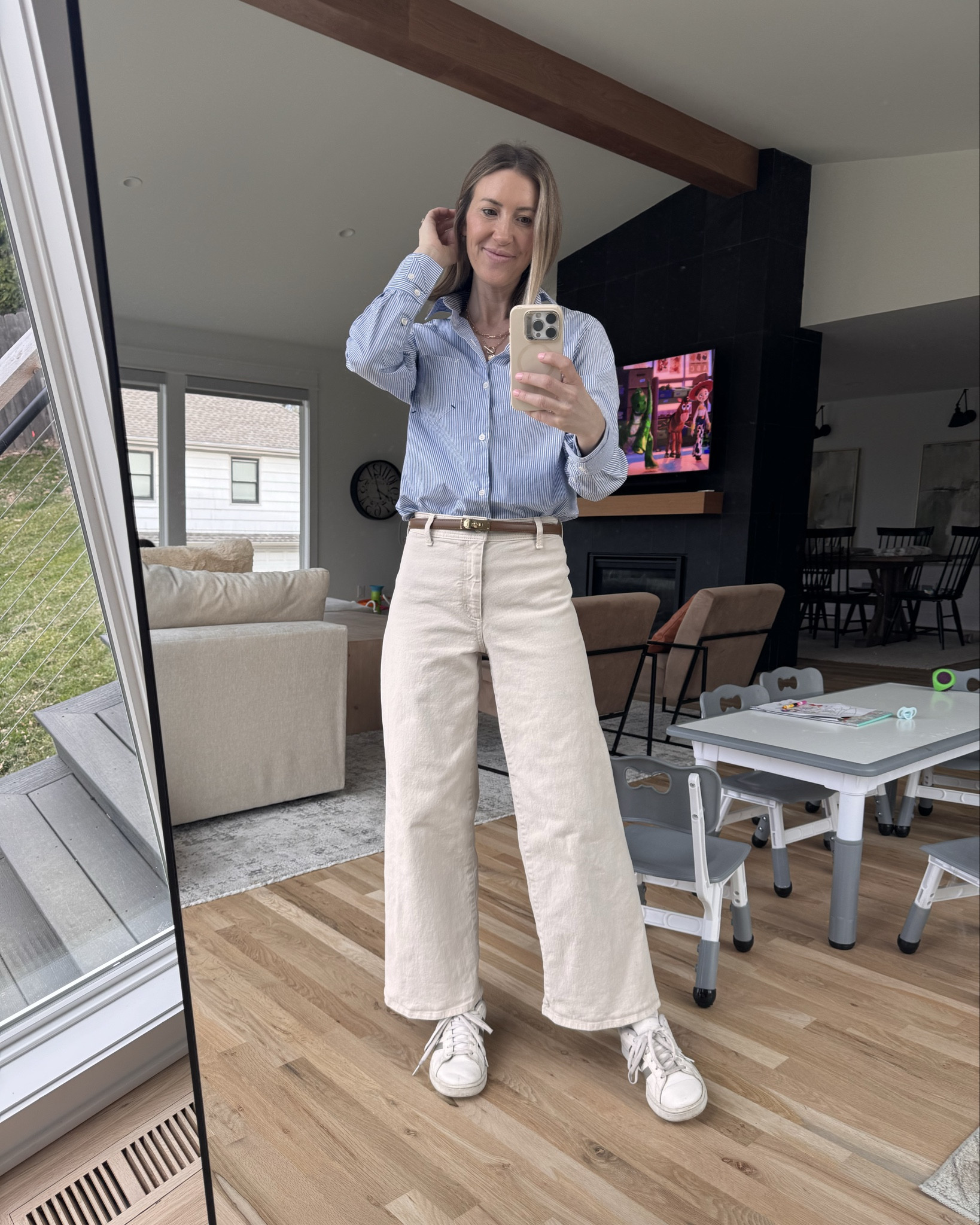 The best CLASSIC striped button down! You could dress it up with slacks and heels or wear more casually with jeans and sneakers. 
Linked some affordable white platform sneakers! 
Shirt size SM from Zara (Poplin Shirt)
Pants size 4
Belt one size fits all (and adjustable!)

#LTKSaleAlert #LTKStyleTip #LTKWorkwear