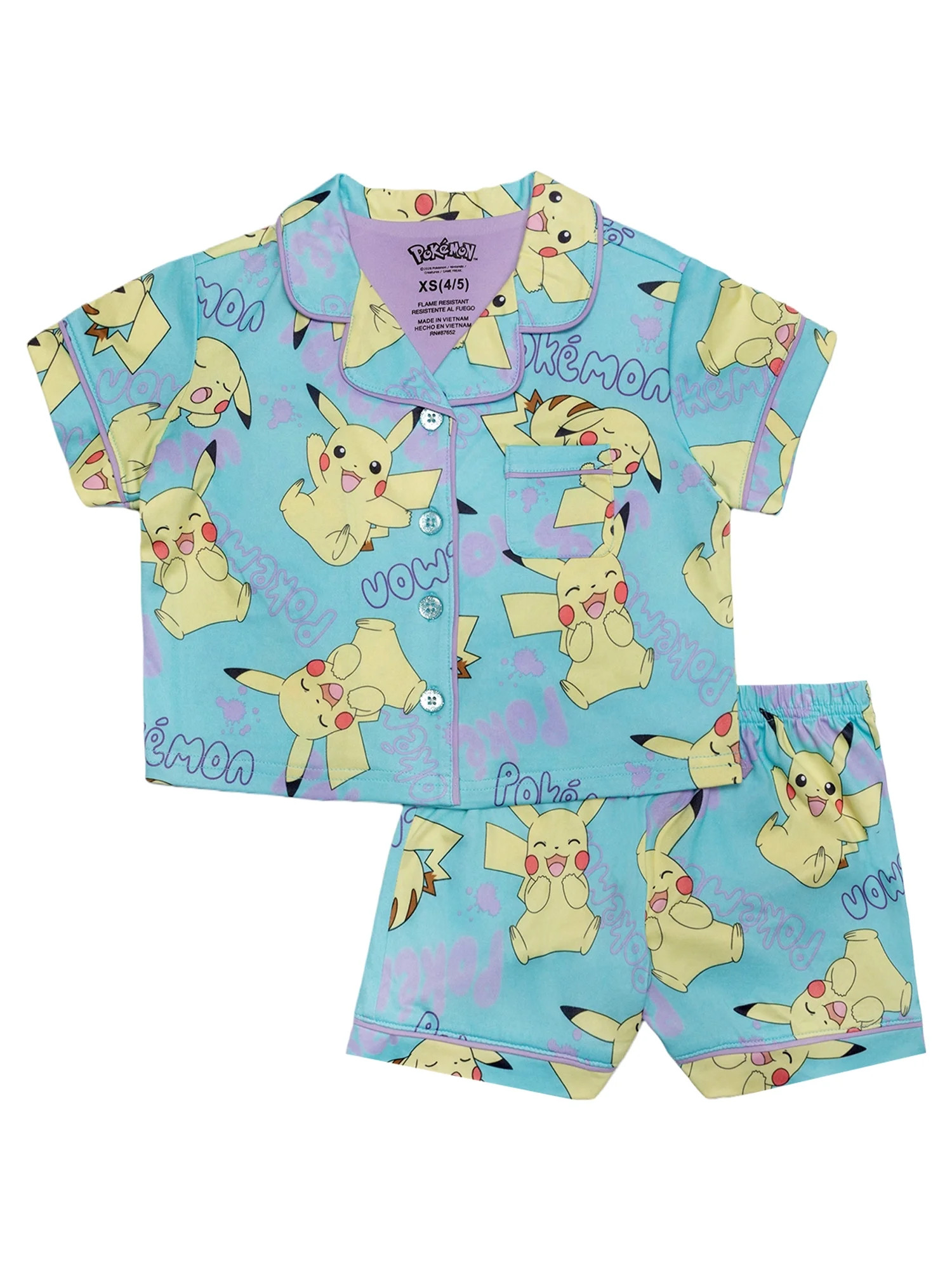 Pokemon Girls 2- Piece Jersey Short Sleeve Top and Short Coat Pajama Set, Sizes 4-12 | Walmart (US)