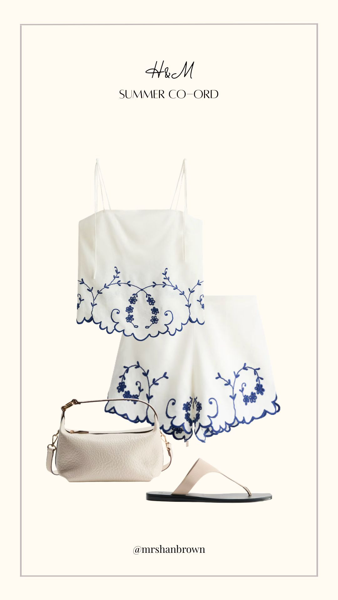 H&M Summer Co-Ord

White Embroidered Co-Ord, Blue Trim Shorts Set, Strappy Embroidered Top, White Summer Shorts, Cream Shoulder Bag, Beige Flip Flops, Minimal Summer Outfit, Holiday Daywear, Neutral Resort Wear, Feminine Co-Ord Set 

 #LTKuk #LTKsummer #LTKtravel