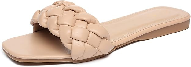 RAGEFIVE Womens Square Open Toe Flat Slides Sandals Cute Sandals for Women Dressy Summer Casual C... | Amazon (US)