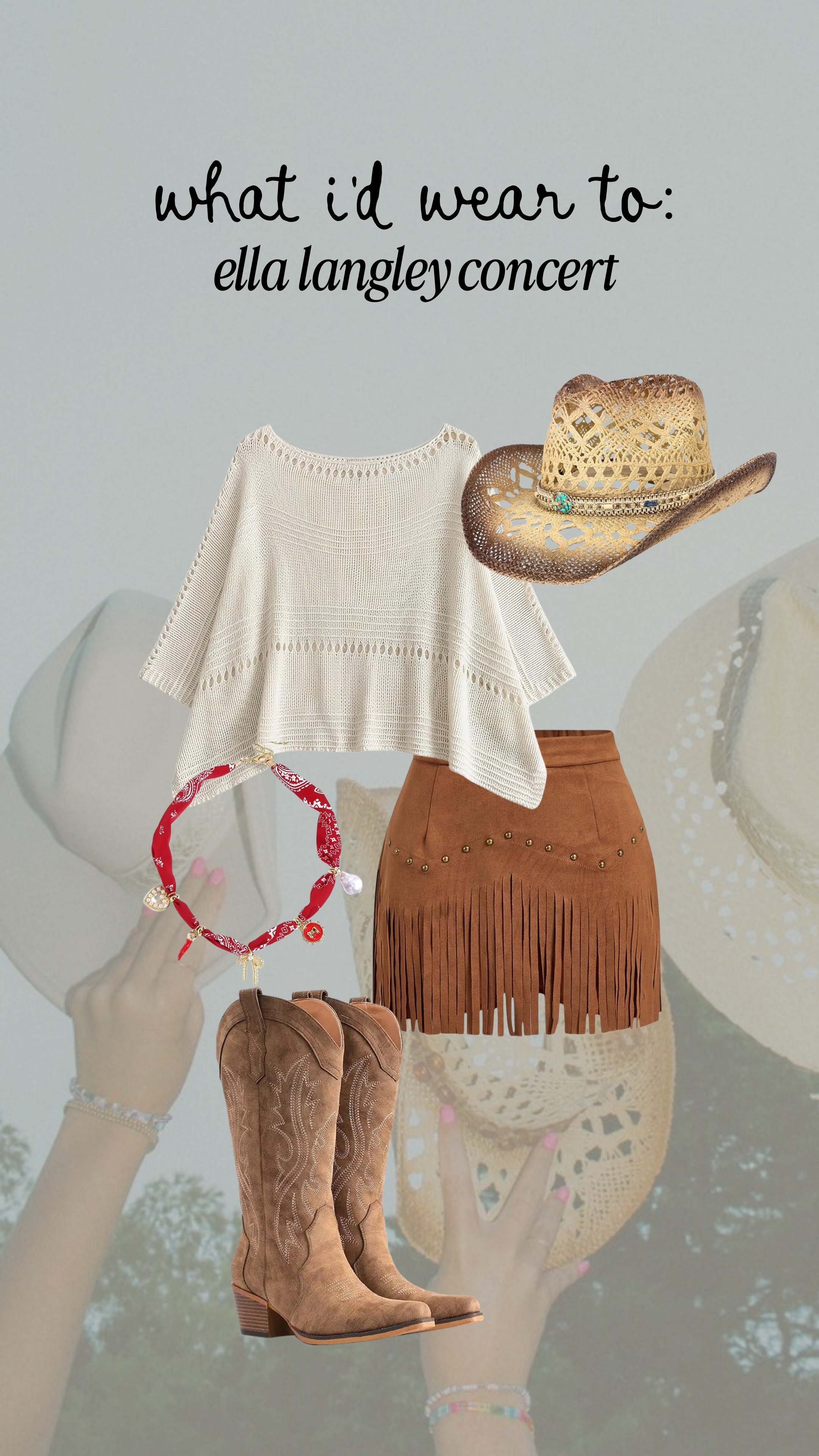 what I would wear to a ella langley concert! I love this knit poncho!

fringe skirt, cowboy boots, cowboy hat 

 #LTKgrwm #LTKootd #LTKMidsize