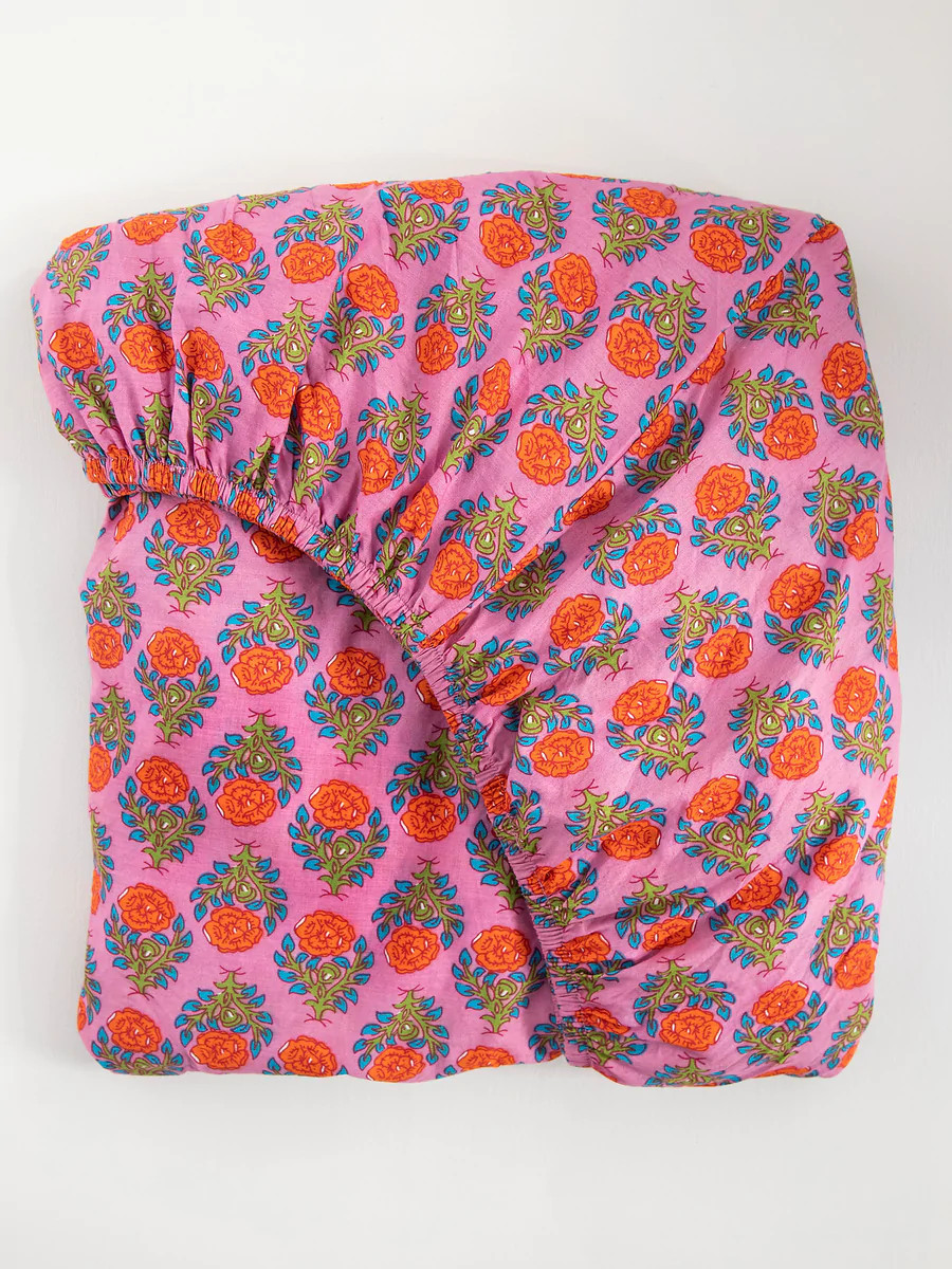 Mixed Print Soft Cotton Fitted Sheet - Pink Rose | Natural Life
