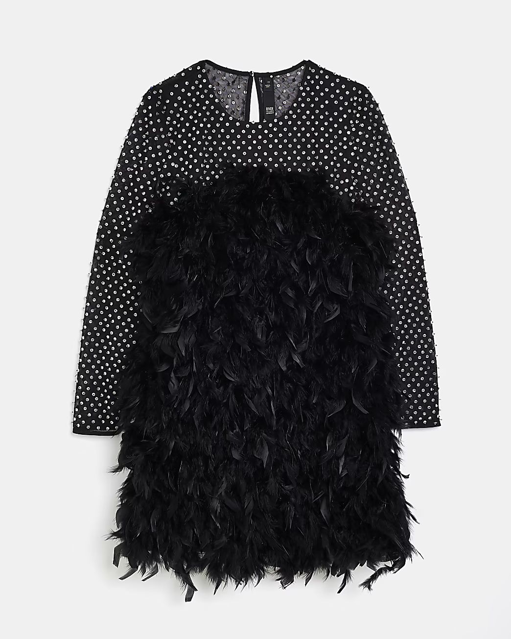 Black feather studded bodycon mini dress | River Island (US)