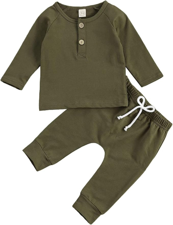 Voydsunflower Baby Girls Boys 2 Pieces Pants Set Solid Cotton Long Sleeve Tops Sweatshirt & Pants... | Amazon (US)