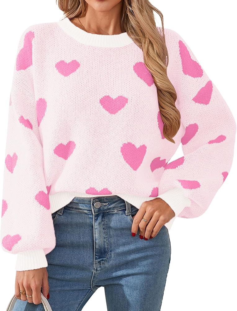 Womens Valentine Heart Sweater 2026 Valentines Day Trendy Cute Oversized Long Sleeve Pullover Swe... | Amazon (US)