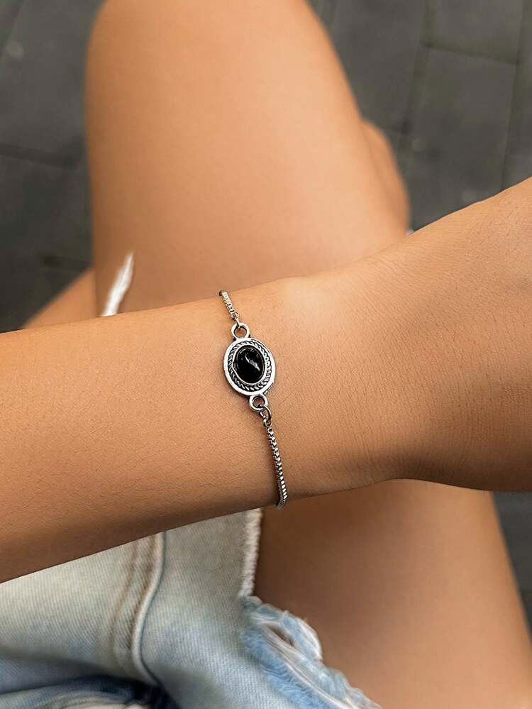 1pc Retro Western Style Geometric Turquoise Inlaid Bracelet, Boho Chic Fashion Jewelry Gift For W... | SHEIN