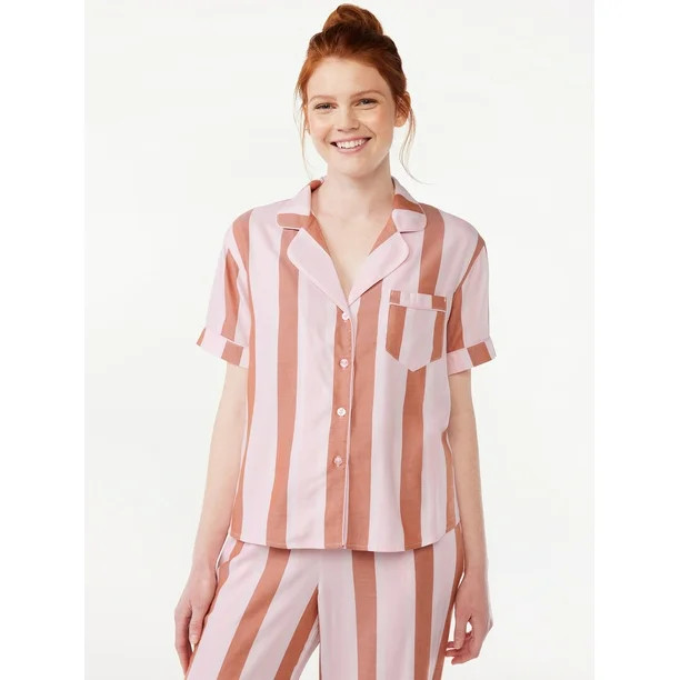 Joyspun Women's Woven Notch Collar Pajama Top, Sizes S to 3X | Walmart (US)