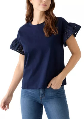 Women's Short Sleeve Eyelet Ruffle Top | Belk
