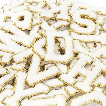 White Chenille Letters Self-Adhesive Patches: KINGSOW 52PCS Self Adhesive Varsity Iron on Letter ... | Amazon (US)