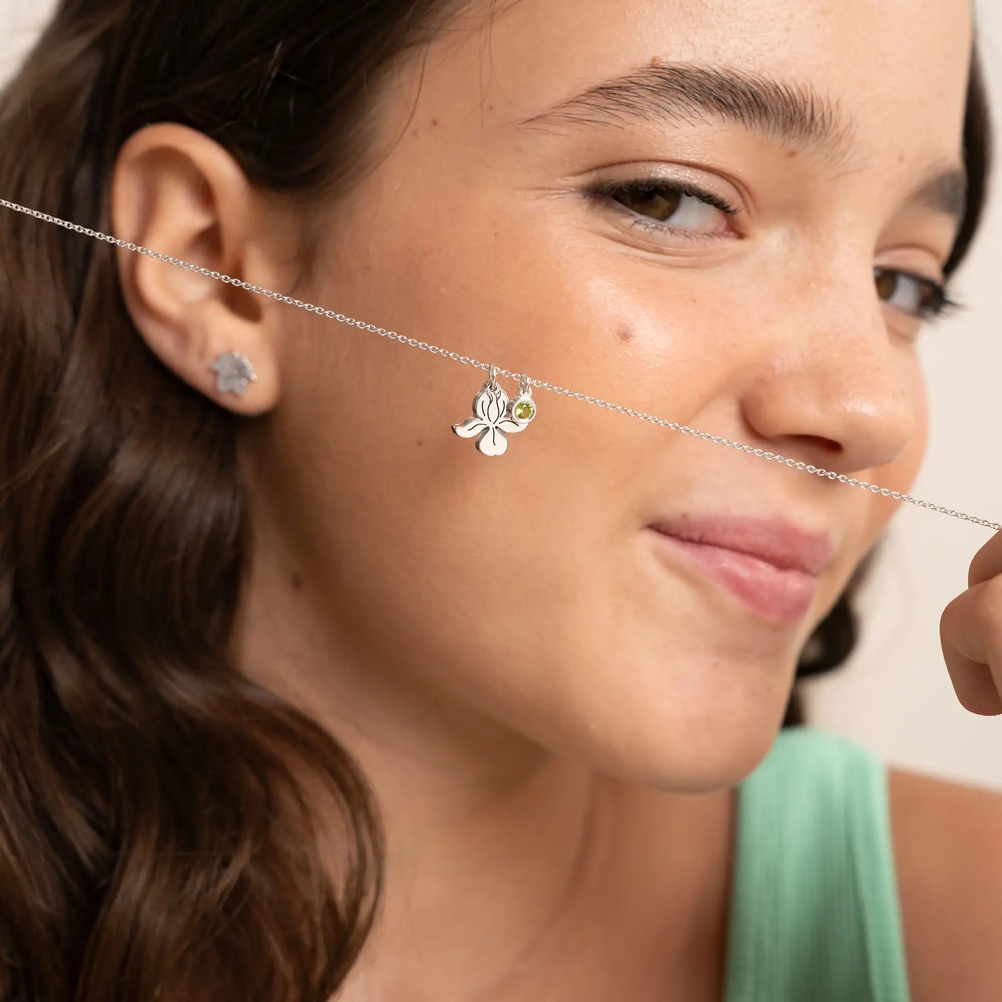 Blooming Birth Flower Initial 
Necklace with Birthstone in Sterling Silver | MYKA