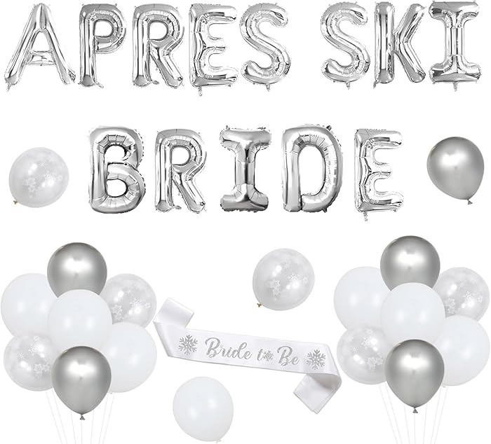 Apres Ski Themed Party Decorations Silver Apres Ski Bride Foil Balloon Snowflake Bride to Be Sash... | Amazon (US)
