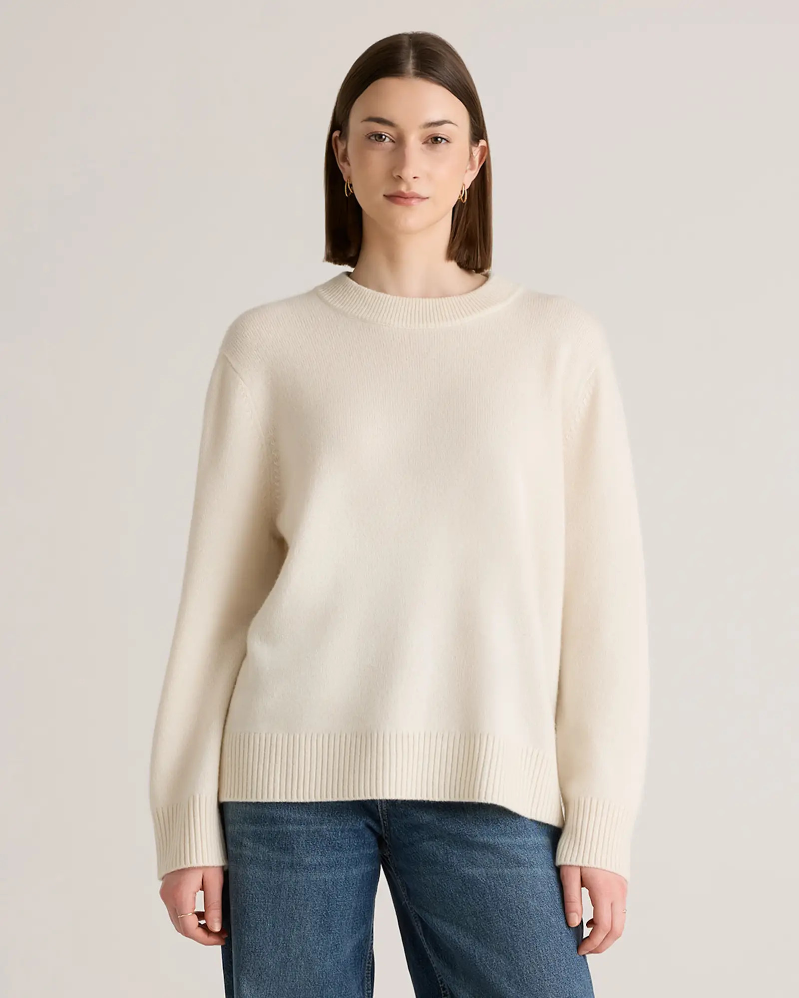 Mongolian Cashmere Oversized Crewneck Sweater in Ivory | Quince