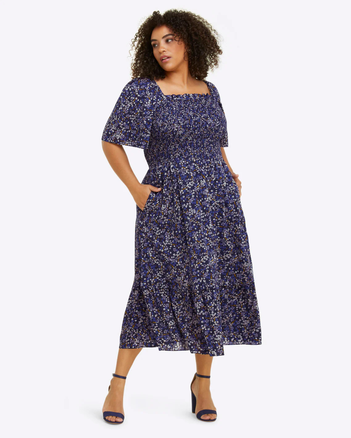 Deana Smocked Dress in Navy Ribbon Floral | Draper James (US)