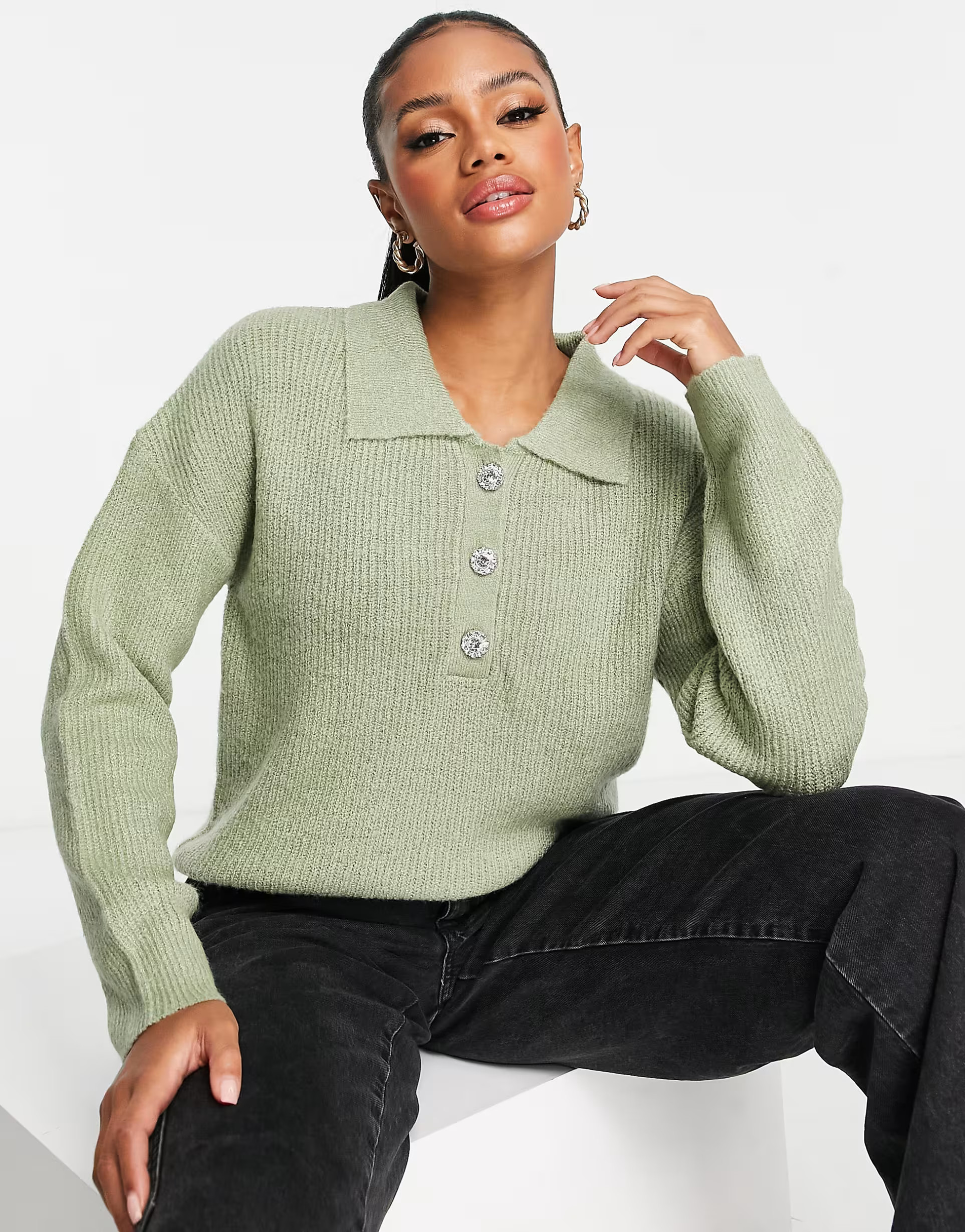 Brave Soul yola polo neck sweater in sage green | ASOS (Global)