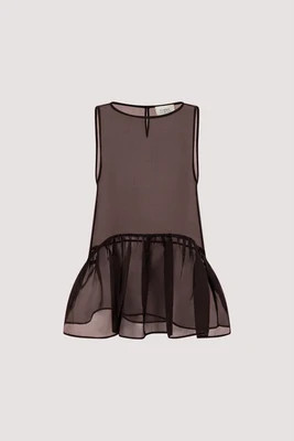 SIAN DARK CHOC SILK ORGANZA DROP WAIST TOP | DISSH