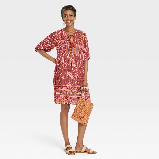 Women's Flutter Elbow Sleeve A-Line Dress with Tassels - Knox Rose™ | Target