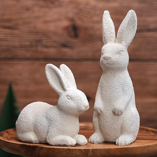 Easter Bunny Figurines, Resin Rabbit Figurines Set of 2, Beige Bunny Statues for Rustic Easter Decorations, Minimalist Bunnies Decor for Spring Table Centerpiece, Home, Farmhouse Mantle Shelf Decor | Amazon (US)