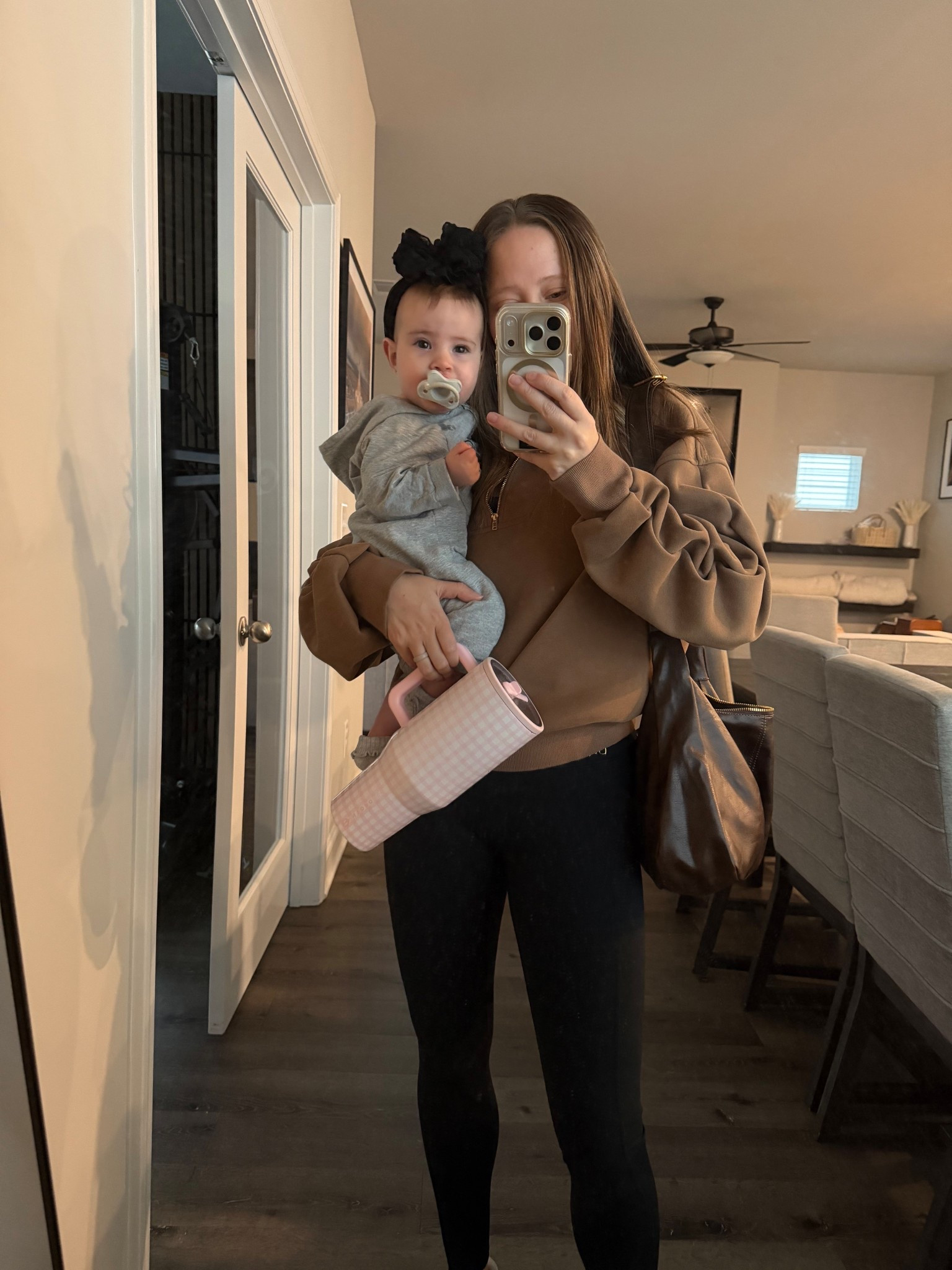 Working out of the house today. Got my comfies on for both me and baby girl. Got the essentials water, bag, and oversized bow😜 

#LTKootd #LTKmorningroutine #LTKmomlife