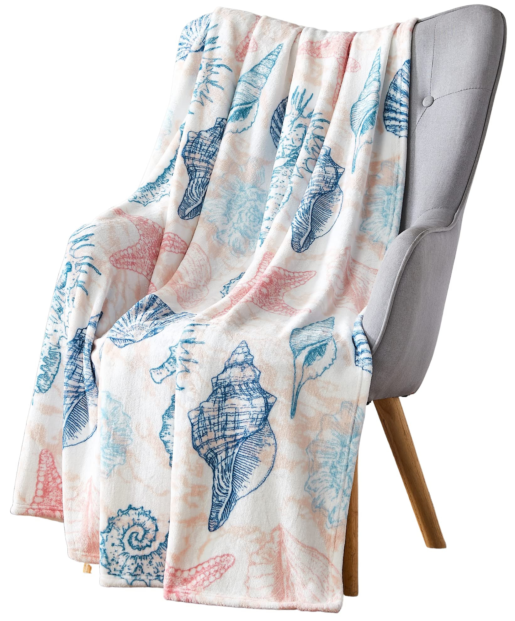 Decorative Ocean Life Coastal Throw Blanket: Soft Plush Velvet Fleece Calming Hues of Blues and S... | Amazon (US)