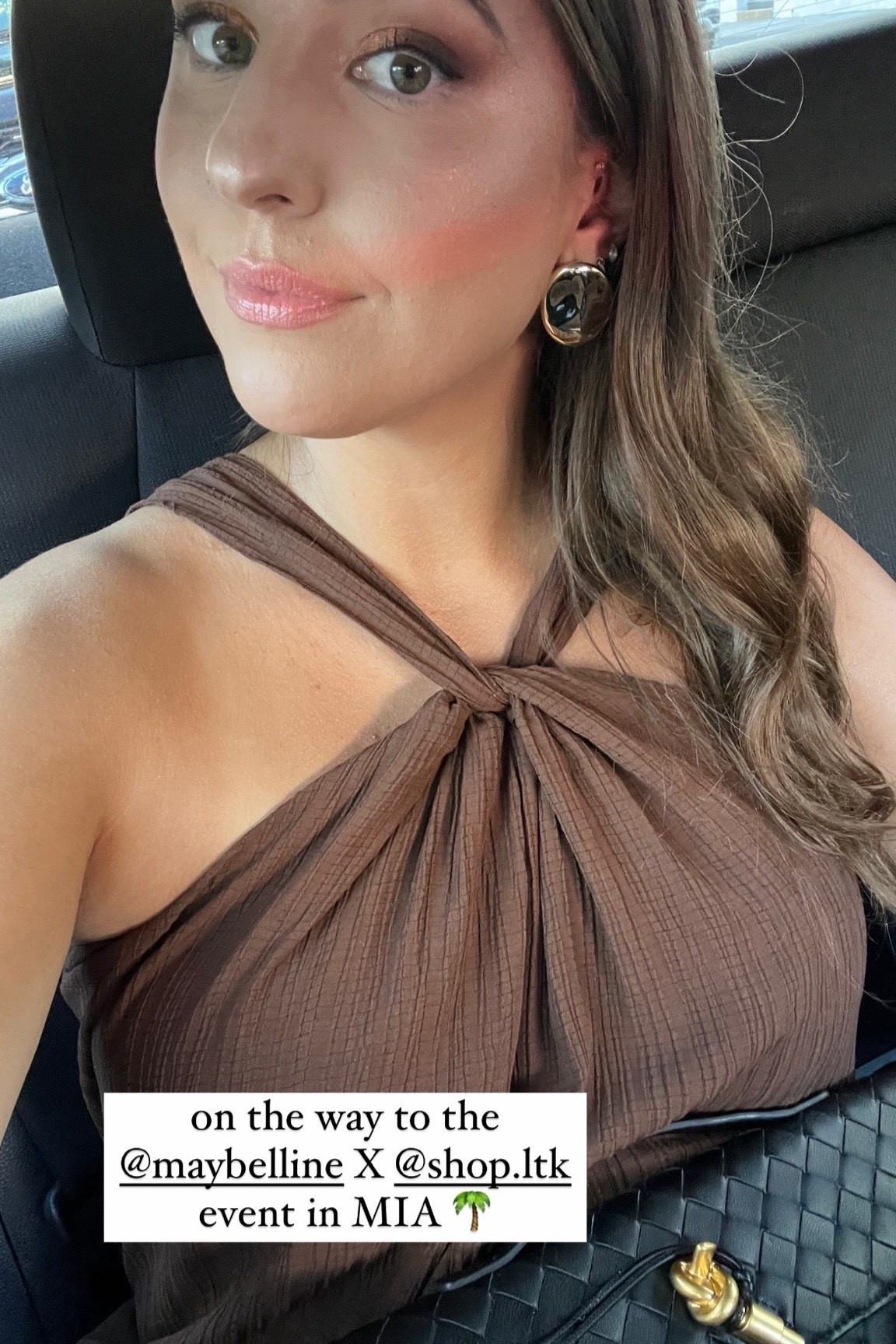 On the way to Miami for a glam night out 💄🌴
Wearing a chic brown halter top styled with gold accessories and a black woven bag, paired with soft glam makeup and glowing skin for an elevated event-ready look. Effortless, polished, and perfect for a night in the city.

Keywords: brown halter top, neutral outfit, event outfit, Miami style, soft glam makeup, glowy makeup, gold accessories, black handbag, elevated basics, chic evening look, beauty event outfit, influencer style, summer glam

#LTKgrwm #LTKWedding #LTKU