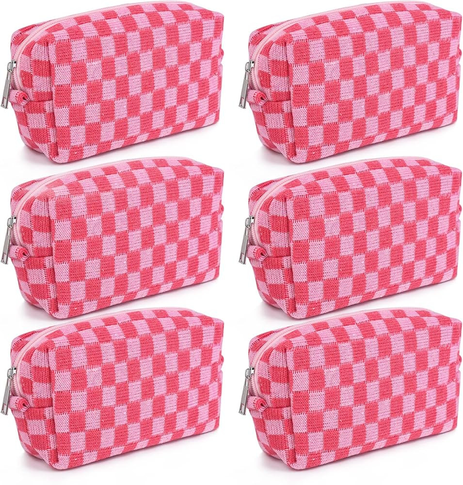 SOIDRAM Checkered Makeup Bag Preppy Cosmetic Bag Bulk Pink Makeup Pouch Personalize Travel Toilet... | Amazon (US)