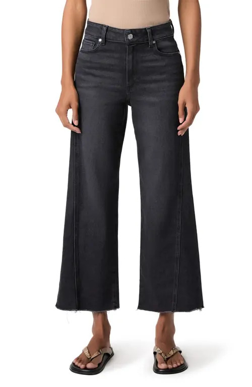 PAIGE Anessa Twisted Seam High Waist Crop Wide Leg Jeans in Ink Black at Nordstrom, Size 23 | Nordstrom