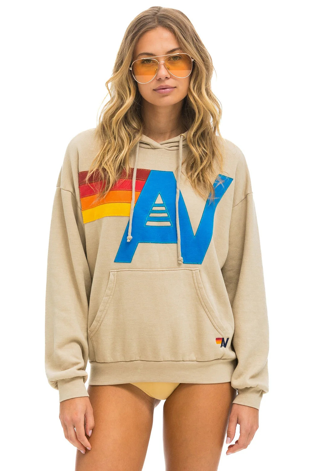 LOGO STITCH PULLOVER RELAXED HOODIE - SAND | Aviator Nation