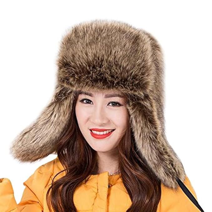 Dikoaina Faux Fur Snow Trapper Hat with Ear Flap for Skiing Head Circumference 22"-22.8" | Amazon (US)