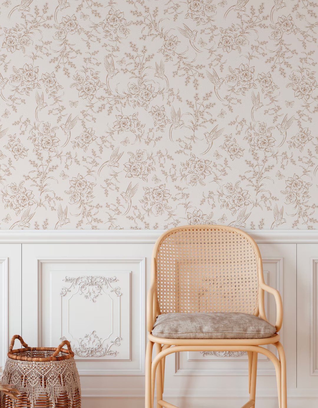 Vintage Country Charm Grandmillennial Toile in Neutral Taupe. Removable Smooth Pre-pasted Wallpap... | Etsy (US)