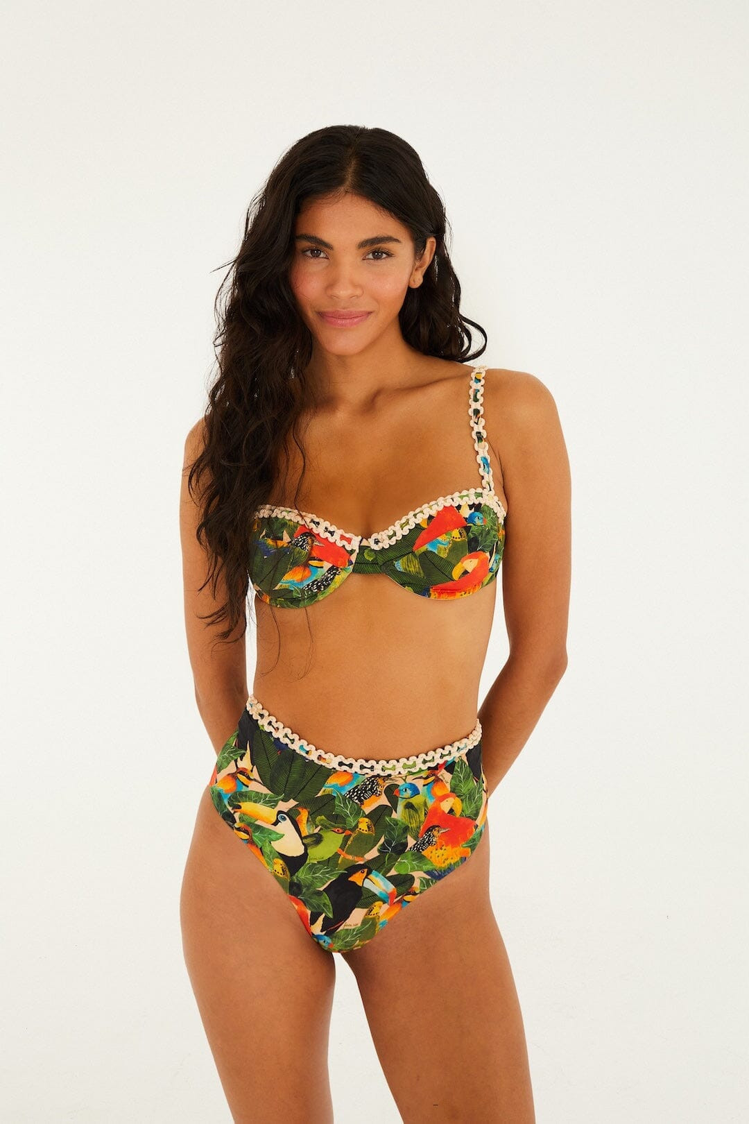 Green Bird Leaves High Waist Bikini Bottom | FARM Rio | FarmRio (US)