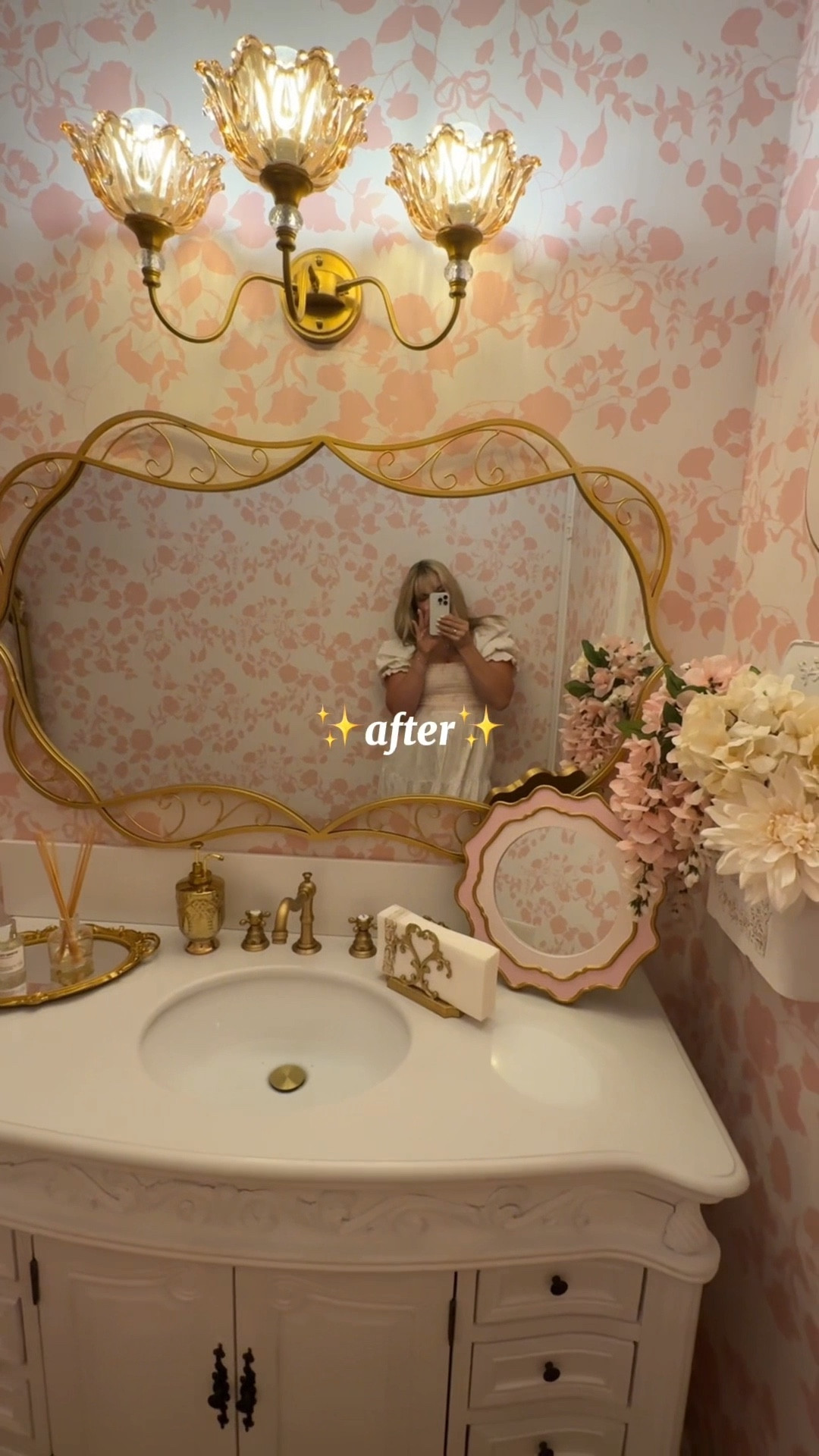 still wanna add a couple details but i loveeeeeee 😍 

#bathroom #decor #pink #remodel #wallpaper 

#LTKHome #LTKStyleTip #LTKBeauty