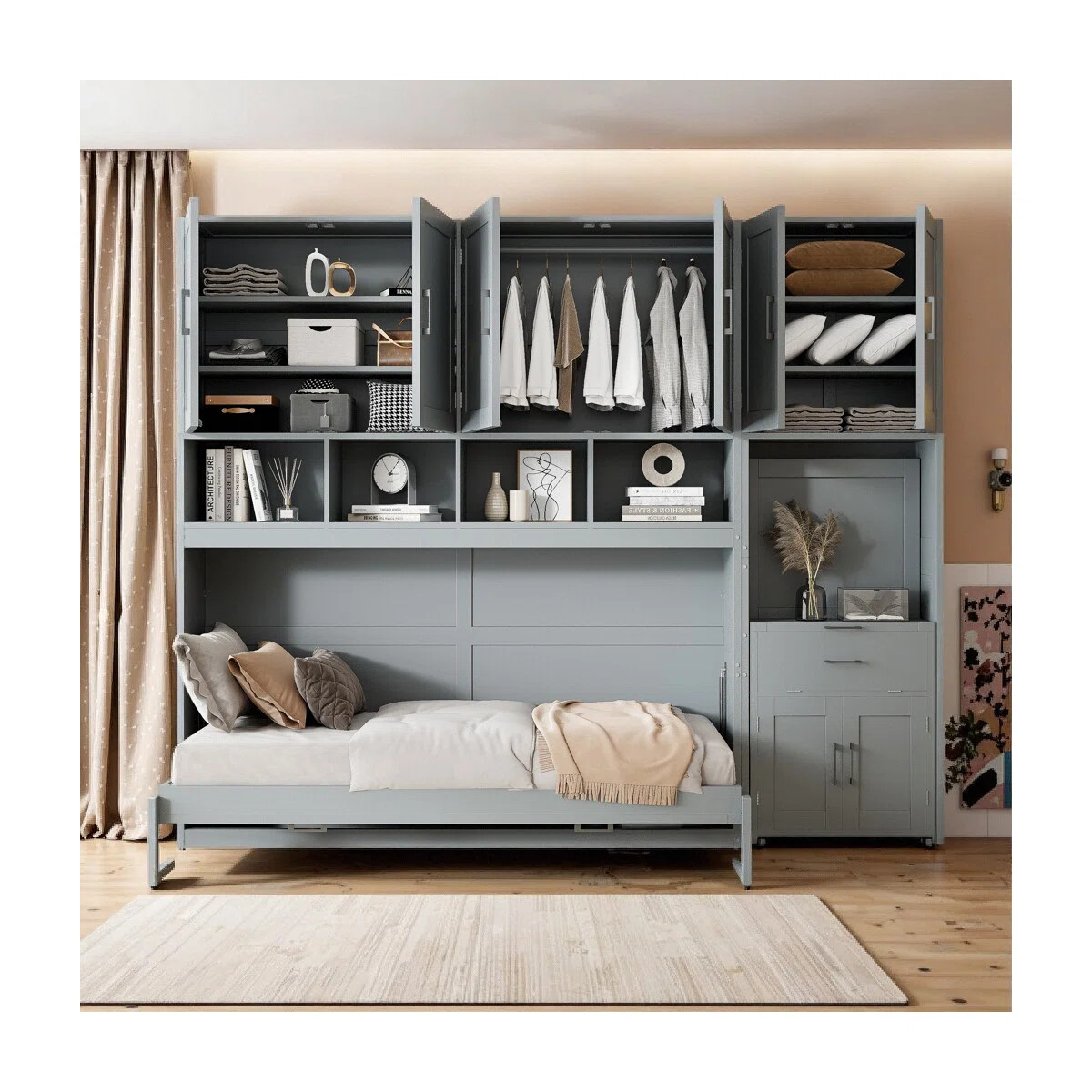 Murphy Bed With Desk, Cabinet And Bookcase | Wayfair North America