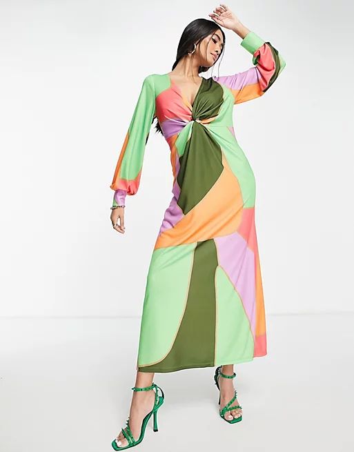 Never Fully Dressed wrap maxi dress in abstract block print | ASOS (Global)