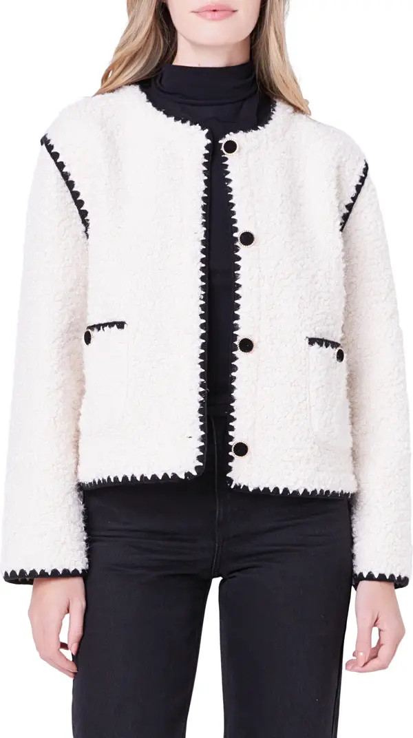 Premium Contrast Trim Faux Shearling Jacket | Nordstrom