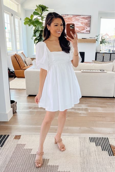 Perfect white dress for spring and summer! Abercrombie came out with a slightly updated version and I love it. The silhouette is so pretty on! Linking the new version and one that is similar. My shoes are also on sale for up to 50% off and they are so comfy! 

#LTKsalealert #LTKstyletip #LTKSeasonal