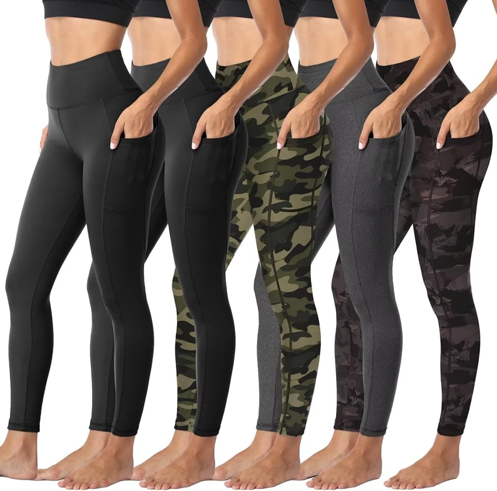 Sundwudu 5 Pack Leggings with Pockets for Women - Tummy Control High Waisted Soft Black Workout Y... | Amazon (US)