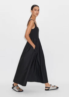 Cotton Rib Mixed-Media Square Neck Dress | ME+EM Global (Excluding US)