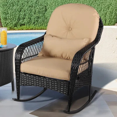 Outdoor Wicker Rocking Chair, Patio Rattan Rocker W/Lumbar Pillow, Padded Seat & Back Cushions, Metal Frame, Mix Wicker Furniture For Balcony, Porch, | Wayfair North America