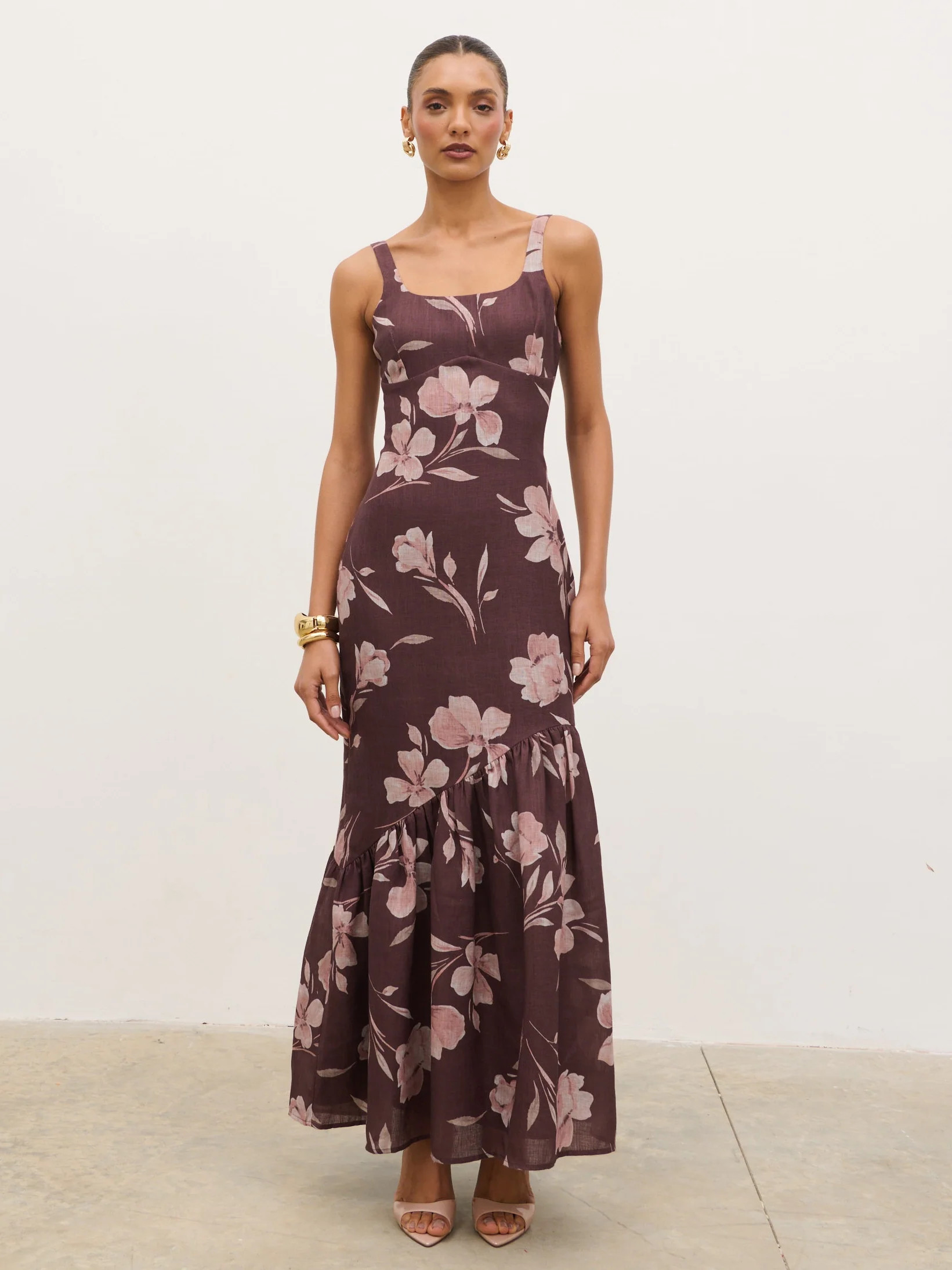 Kaia Scoop Neck Printed Frill Maxi Dress | Pretty Lavish (UK)
