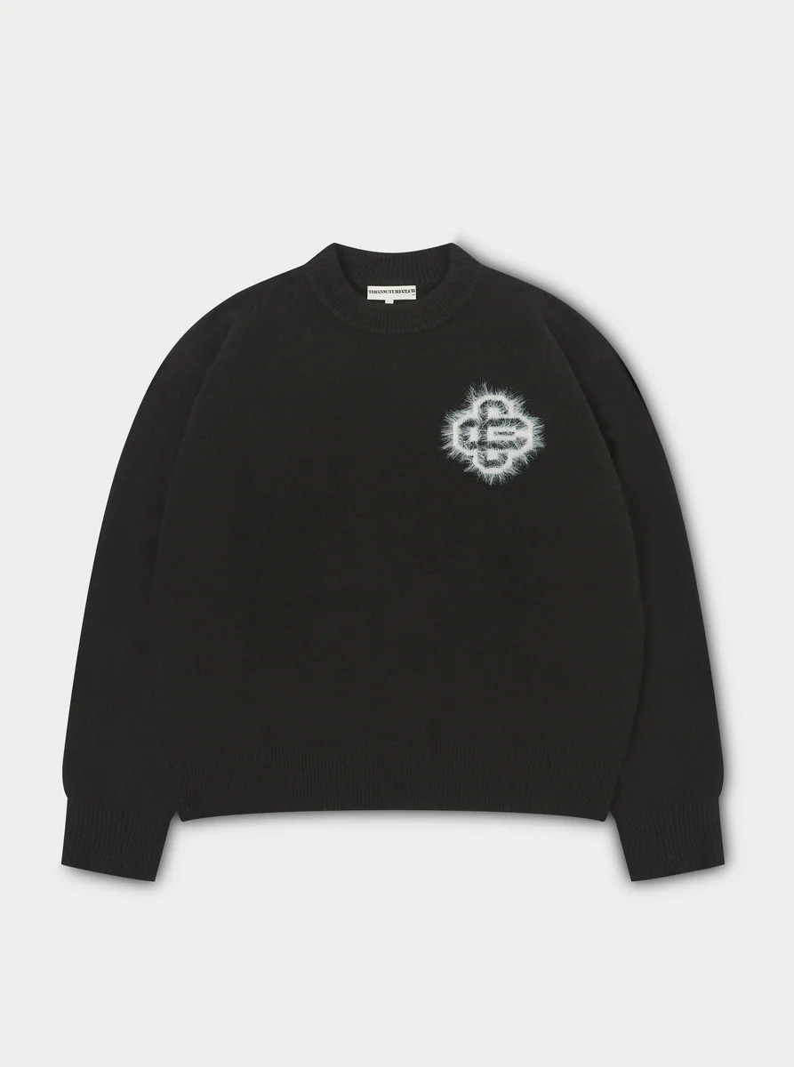 FLUFFY EMBLEM KNITTED CREW - BLACK | The Couture Club